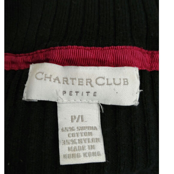 Vtg Coastal Nautical top blk/wht striped ribbed Womens Sz PL turtleneck - Picture 7 of 7